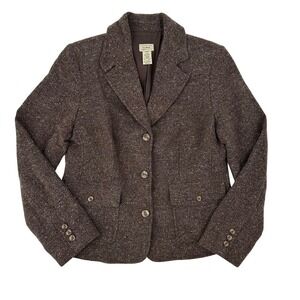 L.L.Bean Herringbone Blazer‎ Wool Blend Tweed Brown Jacket Career Small